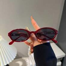 1pc 90s Vintage Oval Red Fashion Fashion Glasses, Metal Temples & PC Frame Design - Perfect Summer Accessory, Providing Elegant Retro Style For Summer Beach Vacation,Outdoor,Travel - 彩色 - 查看 4