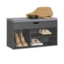 SoBuy FSR45-HG, Hallway Shoe Rack Shoe Cabinet Shoe Bench With Lift Up Bench Top And Seat Cushion, White - Dark Grey - View 3