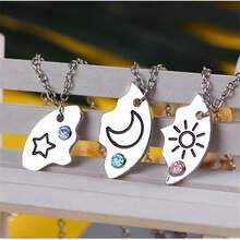 POYAMUSE 3-Piece Best Friend Necklace Set With Moon And Pendants - Friendship Jewelry Trio, Cute Puzzle Necklace 3 Best Friends - 銀色 - 查看 2