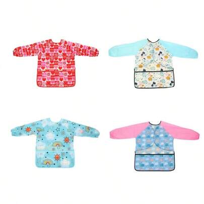 1/2/4 Delantales de pintura para niños, batas para niños, 2 paquetes de batas de arte para niños, delantales de pintura impermeables para niños, con mangas largas y 3 bolsillos para edades de 2 a 8 años