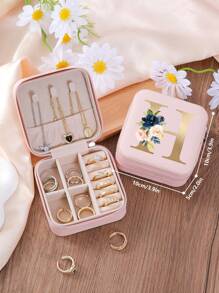 1pc Floral Rose Initial Jewelry Box, A-Z PU Leather White Portable Travel Jewelry Box, Black Jewelry Storage Box, Pink Mini Portable Zipper Jewelry Box, Necklace, Ring Pendant, Bracelet, Earring Storage Box, Jewelry Packaging Box, Suitable For Mother's Gift, Wedding Gift, Bridesmaid Gift, Anniversary Gift, Christmas Gift And Girlfriend's Boutique Gift. - Multicolor - View 18