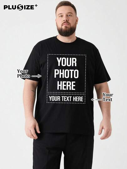 Customized Plus Size Personalized Commemorative Gift And Men's Casual Loose Black T-Shirt, You Can Add Your Own Photos (Family Photos/Selfies/Pet Photos/Friend Photos/Lover Photos/Girlfriend Photos/Gifts/Couple Logos) And Text To Design Your Own Personalized Printed T-Shirt, Suitable As Father's Day And Mother's Day Gifts. Summer