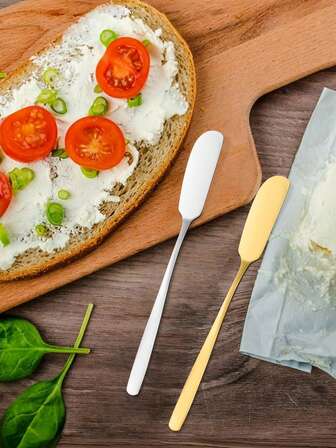 4-delig Koreaans botermes van roestvrij staal met lange steel voor sandwiches, ontbijt, jam, kaas en dessertspatel, ideaal voor keuken, restaurant, afternoon tea en kerstcadeau