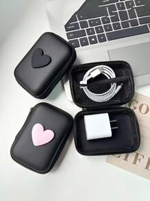 1pc Heart Pattern Eva Storage Bag, Earphone Bag, Coin Zipper Bag