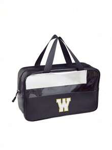 透明PVC洗漱包，字母化妆包，防水旅行洗漱包，字母拉链防水化妆品收纳包，化妆品整理包，便携式旅行化妆包，带便捷提手，适用于旅行洗漱用品、旅行必备品、邮轮必备品、旅行配件、浴室收纳、珠宝收纳、唇膏收纳、指甲油收纳，复活节礼物、伴娘礼物、母亲节礼物、女士洗漱包，大容量女士浴室洗漱包