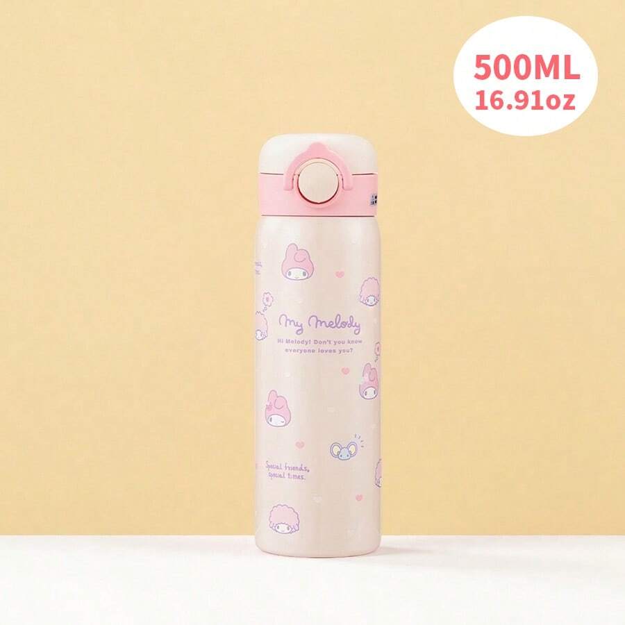 Miniso 1 buah Botol Minum Vakum Berinsulasi Tutup Flip Ajaib Stainless Steel 316, Kapasitas Besar 500ml/16.91oz, Desain Tutup Flip, Isolasi Tahan Lama, Cocok untuk Penggunaan Sehari-hari