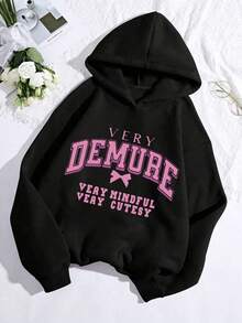 Felpa casual con motivo a lettere per ragazze adolescenti, design a maniche lunghe comodo adatto per primavera e autunno, ottimo per lo shopping, i viaggi o le feste - nero - Visualizzare 2