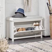 SoBuy Hallway Shoe Bench Shoe Rack Shoe Cabinet With Flip-Drawer And Seat Cushion Vintage White W80 X D30 X H50cm FSR161-W - 白色 - 查看 3