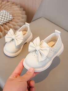 1 Pair Girls' Beige Bow Decor Princess Style Fashion Flat Shoes, Suitable For Back To School, Elementary Students - Beige - View 4