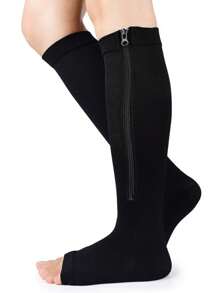 1 双拉链露趾运动压缩袜，适合男士循环和女士怀孕更好的血液流动，最适合成人护士、医疗、运动、跑步、护士、徒步旅行、骑自行车、健身房、侧拉链及膝袜、舒适透气、适合运动、秋季袜子