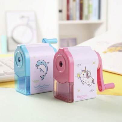 1pc Cartoon Automatic Pencil Sharpener, Hand Crank Pencil Sharpener, Unicorn Pencil Sharpener, Helps Kids Develop Writing Interest, Educational Supplies, Back To School Gift, Creative Cute Pencil Sharpener, Birthday, Christmas, Halloween, Easter, Thanksgiving Gift