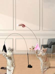 1pc Cat Teaser Wand Toy, Pet Artificial Feather Bell Replacement, Suitable For Cat Exercise And Entertainment, Handheld Teaser Wand With Replaceable Insect-Shaped Wand Heads - Multicolor - View 10