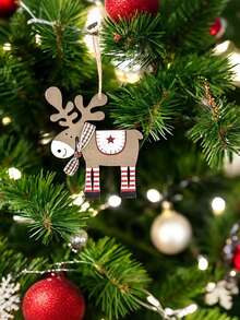 6 piezas de adornos de renos de madera para el árbol de Navidad - Decoración con pintura colorida, decoraciones rústicas fáciles de colgar para el hogar y fiestas