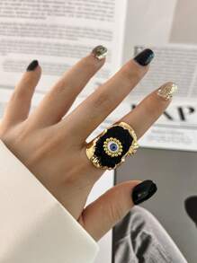 1 pieza Anillo ancho de estilo de moda con cuentas de ágata natural asimétrica multicolor chapado en oro, adecuado para uso diario y de fiesta de mujeres