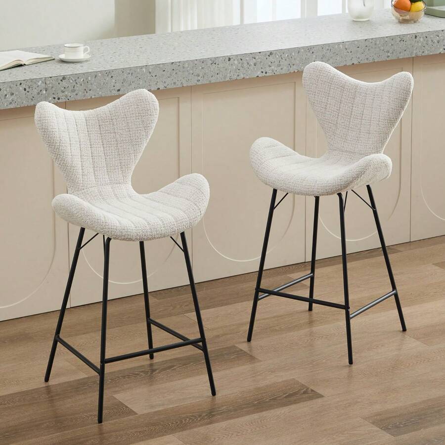 WAHSON OFFICE CHAIRS Modern Bar Stools Set Of 2 Chenille Kitchen Counter Stools With Metal Legs, Upholstered Bar Chairs For Kitchen Island/Dining Room - Beige - View 1