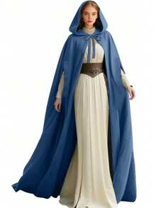 Arm Holes Renaissance Cloak With Hood Medieval Women Hooded Cape For Halloween Cosplay - A - 查看 2