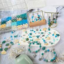 1 Box 24pcs Blue Ocean Style Turtle, Shell, Starfish Jewelry Making Set, Bracelet & Necklace Beading Kit