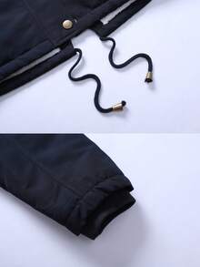 Alpha Camp Women's Casual Outdoor Commute Hooded Jacket With Thermal Lining, Adjustable Waistline, Autumn/Winter - Black - View 5