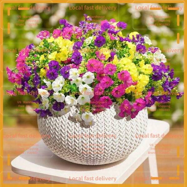 Local Devery-YOUBEI24 Bundles Artificial Faux Flowers Plants For Outdoor Outside Decoration, Fake Colorful Morning Glory UV Sun Resistant Look Real For Spring Summer Front Door Porch Patio Planter Yard