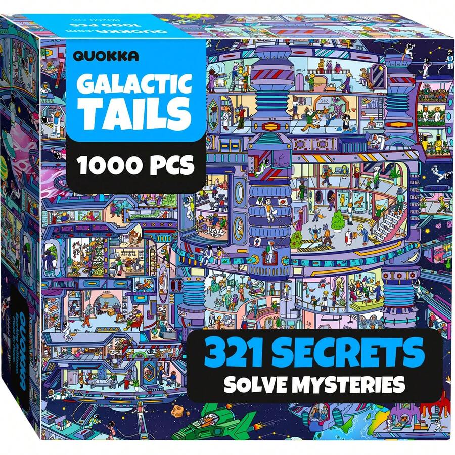 QUOKKA 1000 Piece Jigsaw Puzzle For Adults Seek & Find - Nighty Cats, Cruise Vistas & Galactic Tails - Extra Fun Challenges - Galactic Tails - 查看 1