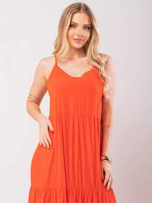 Women's Long Viscose Dress With Adjustable Straps - Orange - View 3