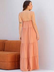 Women's Long Viscose Dress With Adjustable Straps - Khaki - View 2