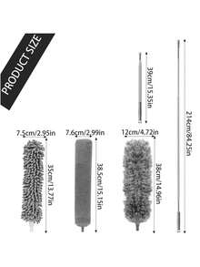 4pcs Ultra-Fine Fiber Duster, Extendable Spider Web Duster With 100-Inch Stainless Steel Handle, Reusable And Washable. Ceiling Fan Cleaner, Suitable For Dusting, Blinds, Cars, High Ceilings And Other Cleaning Tools - Grey - View 6