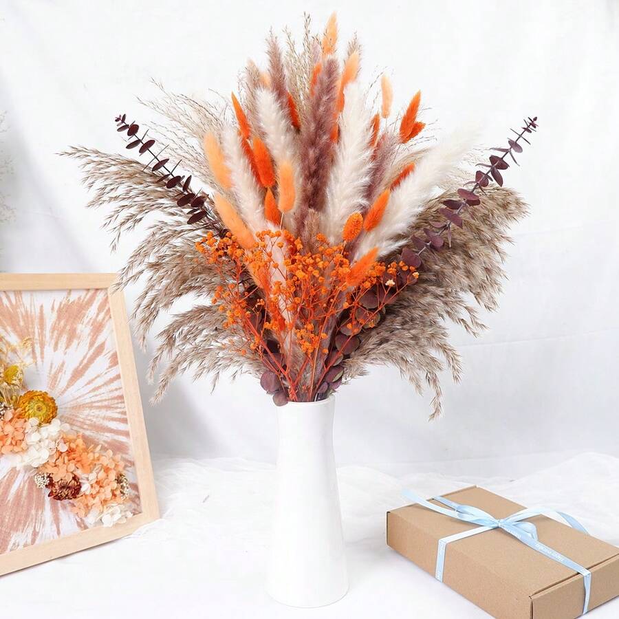 58pcs Natural Pampas Grass Mix Bouquet | Dried Pampas Bouquet For Wedding Boho Flowers Home Table Decor Desk Decor, Rustic Farmhouse Decor - Nhiều màu - Xem 1