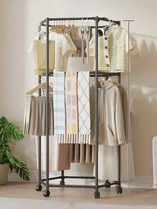 6-seitiger drehbarer Kleiderständer - stabiles Metallrohr, unabhängiges Design, tragbare und effiziente Kleidungsaufbewahrung und -präsentation, schwarz/weiß, geeignet als Wäscheorganizer für alle Jahreszeiten, hexagonale Form mit 6 Rollen drehbar und beweglich, Stütze aus 16 mm verstärktem Metallstab, geeignet für Schlafzimmer, Wohnzimmer, Balkon, Waschküche - Verschiedenfarbig - Übersicht 13