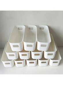 1/2/5 件/10 件白色塑料抽屉整理器套装，多功能浴室和梳妆台抽屉整理托盘，用于存放化妆品、卧室、厨房用具和办公室储物箱 - 白色 - 查看 3