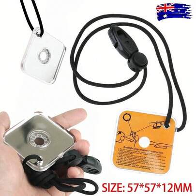 Aimall Signal Mirror 57*57*12mm, Military Grade Survival Mirror, 3 In 1 Hiking Camping Mirror With Compass And Whistle For Outdoor Adventure Emergency SOS Small Mirror