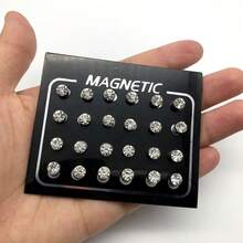 Magnetic Fake Earring Studs No Piercing Crystal Round Shape Men/Women Stimulating Acupoints 3/4/5/6/7MM 12 Pairs/Set - Multicolor - View 12
