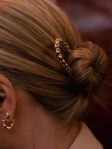 1pc Personalized Geometric U-Shaped Zinc Alloy Hair Clip, Elegant Hair Accessory, Gold Hair Claw Clip, Hair Barrette, School Supplies, Accessories For Women - Gold - View 8