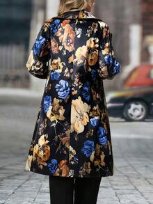 Long-Sleeved Floral Pattern Single-Breasted Suit Jacket - 藍色 - 查看 2