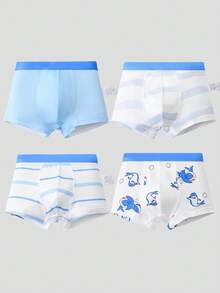 4pcs Boys' Comfortable Soft Breathable Cartoon Shark Print Shorts, Underwear For Kids - Multicolor - View 3