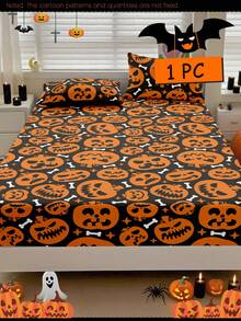 1件套数码印花床单套装，床垫保护套，床罩，南瓜图案，舒适家纺，透气防起球床垫保护套，柔软亲肤，卡通图案床罩，柔软舒适的卧室床上用品 - 彩色 - 查看 2