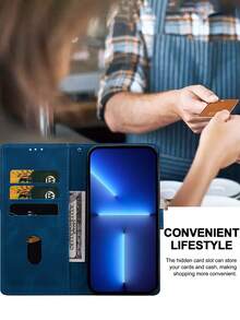 GLANDOTU Ốp lưng điện thoại bằng da PU tối giản họa tiết bàn cờ, thiết kế mỏng nhẹ kiểu ví gập dành cho doanh nhân với họa tiết khắc 3D, có khe đựng thẻ và giá đỡ, tương thích với nhiều thương hiệu. Thích hợp làm quà tặng sinh nhật mùa xuân. Phiên bản quốc tế, không phải phiên bản nội địa. - Màu xanh lam - Xem 3