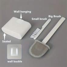 1-Piece Bathroom Two-In-One Toilet Brush Set With Stand, Silicone Cleaning Brush, Wall-Mounted Holder With Storage Box, Silicone Soft Brush Head, Long Handle Design, Multi-Functional Household Cleaning Combination,, Suitable For Bathroom And Toilet.