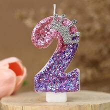 1pc Creative Digital Candle Crown Decoration Cake Decoration Candle, 0-9 Pink Purple Shining Digital Candle, Suitable For Birthday Cake, Large Festival Party