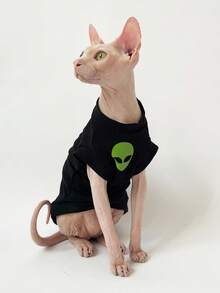 斯芬克斯猫春夏时尚透气T恤，适合斯芬克斯无毛猫 - 黑色 - 查看 3