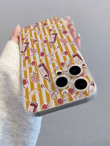 1pc Artistic Striped Wine Letter Pattern Transparent TPU Full Body Anti-Fall Anti-Fingerprint Phone Case, Suitable For Apple XS/XS Max/XR/11/12/13/14/14 Plus/15/15 Plus/16/16 Plus/7/8 Plus And Other Models - Multicolor - View 6