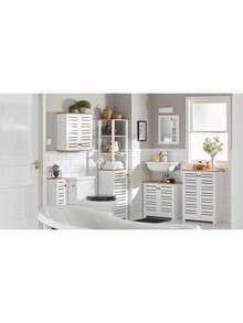 SoBuy BZR40-W Vanity Unit With Louvre Doors Bathroom Cabinet Vanity Unit Base Cabinet Bathroom Furniture White-Natural W X H X D Approx: 60 X 59 X 30 Cm Home Bathroom Decor Bathroom Organizer Summer Bathroom Accessories - White - View 9