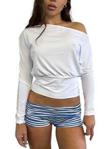Women's Striped Polka Dot Mini Shorts Low Waist Slim Fit Bottom Casual Shorts - Màu xanh lam - Xem 4