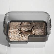 Caja de arena de acero inoxidable con tapa, caja de arena para gatos grandes de metal de gran tamaño, diseño de alto respaldo con pala y pedal, antiadherente, antifiltraciones, fácil de limpiar-ligera