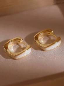 1 Pair Elegant Chic Luxury High-End White Drip Glaze Geometric Minimalist Design Casual Versatile Earrings, Suitable For Women's Daily Commute Wear