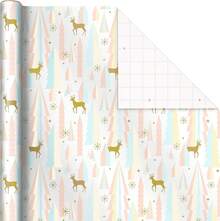 Papel de regalo de Navidad rosa con líneas de corte en el reverso (3 rollos: 120 pies cuadrados) rosa, menta, oro, reno, árboles de Navidad, copos de nieve - Felices fiestas - Ver 10