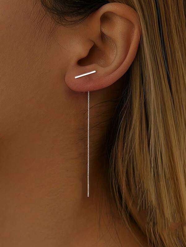 2 piezas de línea de borla de plata pura 925 simple para mujeres, accesorios de oreja versátiles y sencillos para uso diario, que pueden ser regalos para amigos o colegas para el uso diario, citas o vacaciones