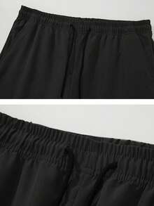 男士秋冬休闲工装裤，时尚多口袋直筒户外长裤 - 黑色 - 查看 4