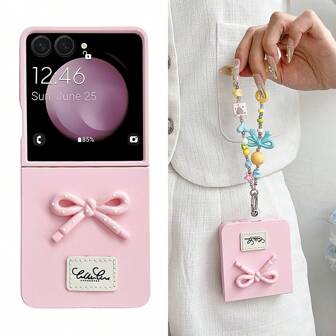 keshengtai Bow-Knot 1 件糖果色蝴蝶结手机壳和 1 件手链套装适用于三星 Galaxy Z Flip7 6 5 4 3 5G 防水防震防摔防刮