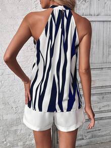 Elegant Women's Vest With Printed Turtleneck - 黑色 - 查看 3